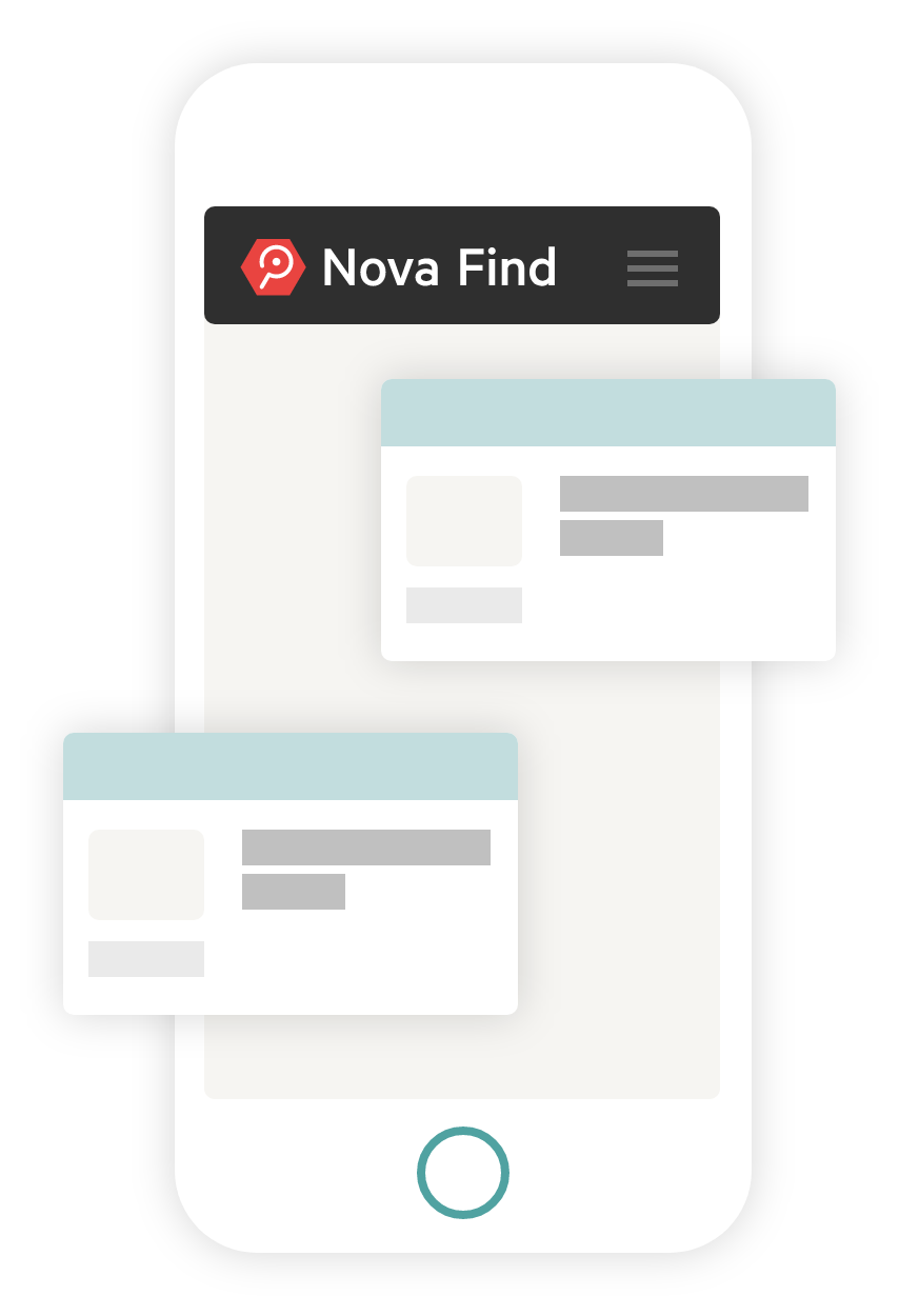 Grafik. Nova Find Software auf einem Handyscreen.