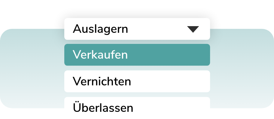 Grafik. Zeigt die Möglichkeit einen Fund zu verkaufen, vernichten oder zu überlassen.